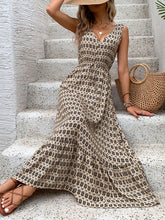 Load image into Gallery viewer, Vintage Printed V-Neck Tie Waist Midi Dress Lightweight Trendy &amp; Elegant Dress for Women
