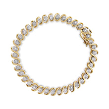 Load image into Gallery viewer, 14K Yellow Gold Plated .925 Sterling Silver 1/2 Cttw Round Miracle-Set Diamond S-Curve Tennis Bracelet (I-J Color, I3 Clarity) - 7"
