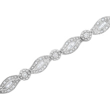 Load image into Gallery viewer, .925 Sterling Silver 1 cttw Diamond Double Leaf and Bezel Link Bracelet (I-J Clarity, I2-I3 Color) - Size 7.25"
