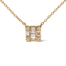 Load image into Gallery viewer, 10K Yellow Gold 1/10 Cttw Round and Baguette Diamond Mosaic Composite Square 18" Inch Pendant Necklace (H-I Color, I1-I2 Clarity)
