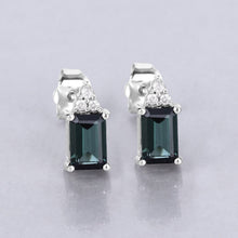 Load image into Gallery viewer, 1.25 Carat Genuine Green Tourmaline and White Diamond 14K White Gold Earrings
