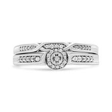 Load image into Gallery viewer, .925 Sterling Silver Diamond Accent Frame Twist Shank Bridal Set Ring and Band (I-J Color, I3 Clarity) - Size 7
