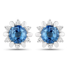 Load image into Gallery viewer, 1.87 Carat Genuine Blue Sapphire and White Diamond 14K White Gold Earrings
