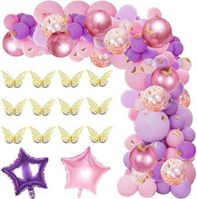 Load image into Gallery viewer, 1 Set Pink Purple Chrome Rose Gold Balloon Garland With Butterfly Stickers Arch Kit For Birthday Wedding Party Decorations
