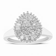 Load image into Gallery viewer, 10K White Gold 1/2 Cttw Round &amp; Baguette Cut Diamond Pear Shaped Domed PavÃ© Cluster with Halo Cocktail Ring (H-I Color, SI1-SI2 Clarity) - Size 5
