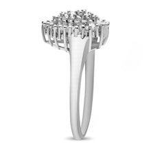 Load image into Gallery viewer, 10K White Gold 1/2 Cttw Round &amp; Baguette Cut Diamond Pear Shaped Domed PavÃ© Cluster with Halo Cocktail Ring (H-I Color, SI1-SI2 Clarity) - Size 5
