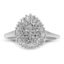 Load image into Gallery viewer, 10K White Gold 1/2 Cttw Round &amp; Baguette Cut Diamond Pear Shaped Domed PavÃ© Cluster with Halo Cocktail Ring (H-I Color, SI1-SI2 Clarity) - Size 5
