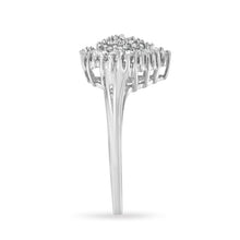 Load image into Gallery viewer, 10K White Gold 1/2 Cttw Round &amp; Baguette Cut Diamond Pear Shaped Domed PavÃ© Cluster with Halo Cocktail Ring (H-I Color, SI1-SI2 Clarity) - Size 5
