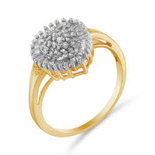 Load image into Gallery viewer, 10K Yellow Gold 1/2 Cttw Round &amp; Baguette Cut Diamond Pear Shaped Domed PavÃ© Cluster with Halo Cocktail Ring (J-K Color, I1-I2 Clarity) - Size 4-1/4
