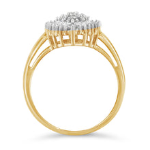 Load image into Gallery viewer, 10K Yellow Gold 1/2 Cttw Round &amp; Baguette Cut Diamond Pear Shaped Domed PavÃ© Cluster with Halo Cocktail Ring (J-K Color, I1-I2 Clarity) - Size 4-1/4
