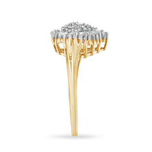 Load image into Gallery viewer, 10K Yellow Gold 1/2 Cttw Round &amp; Baguette Cut Diamond Pear Shaped Domed PavÃ© Cluster with Halo Cocktail Ring (J-K Color, I1-I2 Clarity) - Size 4-1/4
