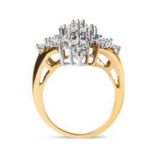 Load image into Gallery viewer, 10K Yellow Gold 1 Cttw Round and Baguette cut Diamond Cluster and Rhombus Halo Ring (H-I Color, I1-I2 Clarity) - Ring Size 7
