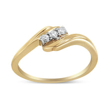 Load image into Gallery viewer, 10K Yellow Gold over .925 Sterling Silver 1/10 Cttw Diamond Three-Stone Bypass Fashion Cocktail Ring ( I-J Color, I2-I3 Clarity) - Size 6
