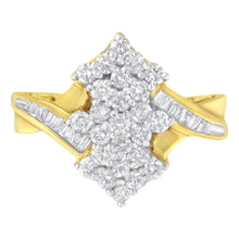Load image into Gallery viewer, 10K Yellow Gold Round And Baguette Cut Diamond Cluster Ring (1 1/10 Cttw, H-I Color, SI2-I1 Clarity) - Size 7
