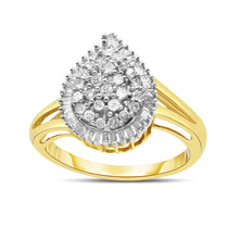 Load image into Gallery viewer, 10K Yellow Gold 1/2 Cttw Round and Baguette-Cut Diamond Pear Ring (I-J Color, I1-I2 Clarity) - Size 7
