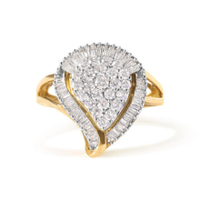 Load image into Gallery viewer, 10K Yellow Gold 1 Cttw Round and Baguette Cut Diamond Ballerina Cluster Ring (H-I Color, SI2-I1 Clarity)
