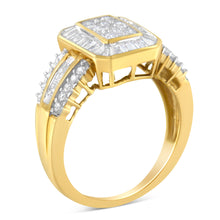 Load image into Gallery viewer, 10K Yellow Gold Round and Baguette-Cut Diamond Cocktail Ring (1.0 Cttw, H-I Color, SI2-I1 Clarity) - Size 7
