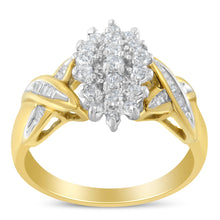 Load image into Gallery viewer, 10K Two-Toned Gold Round Baguette Diamond Cluster Ring (1/2 Cttw, I-J Color, I2-I3 Clarity) - Size 6-1/2
