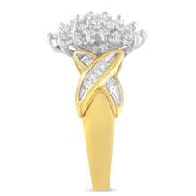 Load image into Gallery viewer, 10K Two-Toned Gold Round Baguette Diamond Cluster Ring (1/2 Cttw, I-J Color, I2-I3 Clarity) - Size 6-1/2
