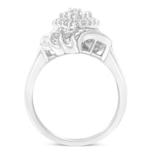 Load image into Gallery viewer, .925 Sterling Silver Â¾ Cttw Round and Baguette Cut Diamond Stair-Stepped Cluster Waterfall Cocktail Ring (I-J Color, I2-I3 Clarity) - Size 6

