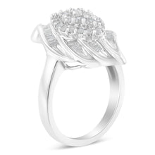 Load image into Gallery viewer, .925 Sterling Silver Â¾ Cttw Round and Baguette Cut Diamond Stair-Stepped Cluster Waterfall Cocktail Ring (I-J Color, I2-I3 Clarity) - Size 6
