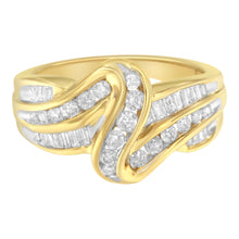 Load image into Gallery viewer, 10K Yellow Gold 3/4 Cttw Channel Set Round and Baguette-cut Diamond Double Shank Bypass Ring (J-K Color, I1-I2 Clarity) - Size 6.75
