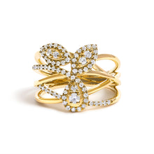Load image into Gallery viewer, 10K Yellow Gold 1/2 Cttw Diamond Crossover 3 Leaf Floral Cocktail Ring Band (H-I Color, SI1-SI2 Clarity)  - Size 7
