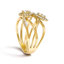 Load image into Gallery viewer, 10K Yellow Gold 1/2 Cttw Diamond Crossover 3 Leaf Floral Cocktail Ring Band (H-I Color, SI1-SI2 Clarity)  - Size 7
