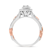 Load image into Gallery viewer, 14K Rose Gold Plated .925 Sterling Silver 3/8 Cttw Round Diamond Double Frame Cross-Over Split Shank Engagement Ring (I-J Color, I2-I3 Clarity) - Size 7
