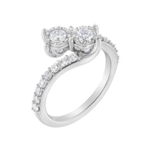 Load image into Gallery viewer, 10K White Gold Two-Stone Miracle-Set Diamond Bypass Ring (1 Cttw, H-I Color, I1-I2 Clarity) - Size 6
