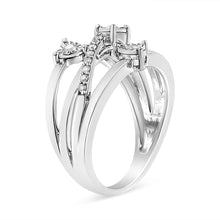 Load image into Gallery viewer, .925 Sterling Silver 1/5 Cttw Miracle-Set Diamond Heart Cross-Over Bypass Ring (I-J Color, I2-I3 Clarity) - Size 7
