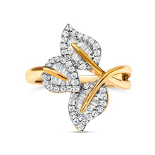 Load image into Gallery viewer, 18K Yellow Gold Plated .925 Sterling Silver 1/2 Cttw Baguette and Round Diamond Bypass Triple Leaf Ring (I-J Color, I1-I2 Clarity) - Size 5
