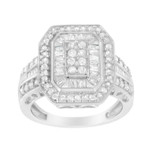 Load image into Gallery viewer, .925 Sterling Silver Round and Baguette Diamond Cathedral Ring (0.75 Cttw, H-I Color, I2-I3 Clarity) - Size 7
