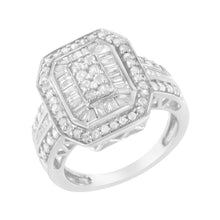 Load image into Gallery viewer, .925 Sterling Silver Round and Baguette Diamond Cathedral Ring (0.75 Cttw, H-I Color, I2-I3 Clarity) - Size 7
