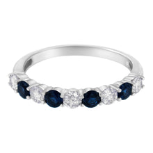 Load image into Gallery viewer, 10KT White Gold 1/2 cttw Diamond and 3MM Created Blue Sapphire Gemstone Band Ring (H-I, I1-I2) - Size 7
