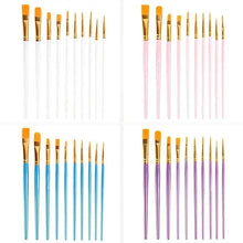Load image into Gallery viewer, 10-Pieces: Artist Paintbrush Nylon Round Pointed Flat Head Set
