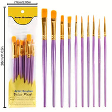 Load image into Gallery viewer, 10-Pieces: Artist Paintbrush Nylon Round Pointed Flat Head Set
