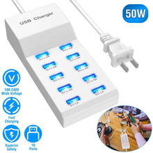 Load image into Gallery viewer, 10-Ports 50W USB Wall Fast Charging Power Adapter
