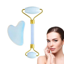 Load image into Gallery viewer, 100% Natural Opal Clear Blue Roller Guasha Set - Massage Beauty Tools for Skin Firming Natural Glow and Stress Relief

