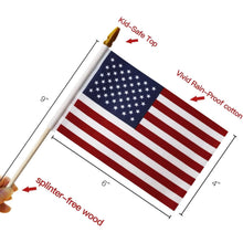 Load image into Gallery viewer, 100-Pack: USA 4x6 in Wooden Stick Flag

