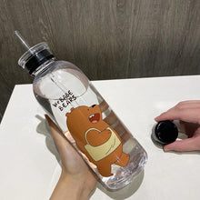 Load image into Gallery viewer, 1000ml Water Bottles Cute Panda Bear Cup With Straw Transparent Cartoon Water Bottle Drinkware Frosted Cup Leak-proof  Plastic Straw Cartoon Frosted Leak Proof Panda Bear Pattern Transparent Water Cup Sports Drink Water Bottle
