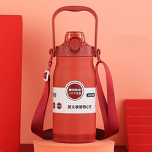 Load image into Gallery viewer, 1000ml/1300ml Double Stainless Steel Sport Vacuum Flask With Straw Portable Thermos Mug With Strap Thermal Water Bottle Tumbler Sports Water Bottle. Stainless Steel Insulated Tumbler Large Capacity With Straw Water Bottle For Outdoor Sports Travel
