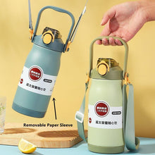 Load image into Gallery viewer, 1000ml/1300ml Double Stainless Steel Sport Vacuum Flask With Straw Portable Thermos Mug With Strap Thermal Water Bottle Tumbler Sports Water Bottle. Stainless Steel Insulated Tumbler Large Capacity With Straw Water Bottle For Outdoor Sports Travel
