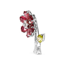 Load image into Gallery viewer, 18K White Gold 1/3 Cttw Diamond, Pink Tourmaline, and Green Peridot Flower and Leaf Tulip Brooch Pin (H-I Color, VS2-SI1)

