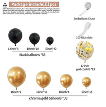 Load image into Gallery viewer, 101pcs Gold Black Balloons Garland Arch Kit For Graduations Party Wedding Birthday Christmas Party Decoration For Birthday Wedding and Aniversaly
