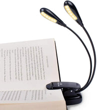 Load image into Gallery viewer, Super Adjustable Goosenecks Clip LED Lamp For Book Reading With Stand And Double Ligh  Rechargeable 12 LED Warm Book Light, Clip On Bed Reading Light, Music Stand Lamp, 2 Brightness &amp; 2 Goosenecks Light Up 2 Full Pages. Perfect For Bookworms, Kids &amp; Music
