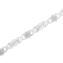 Load image into Gallery viewer, .925 Sterling Silver 1.0 Cttw Round-Cut and Baguette-Cut Diamond X-Link Bracelet (I-J Color, I1-I2 Clarity) - 7"
