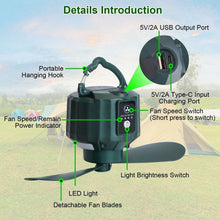 Load image into Gallery viewer, 10400mAh USB Battery Powered Hanging Tent Lantern Fan Power Bank
