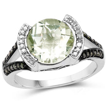Load image into Gallery viewer, 3.59 Carat Genuine Green Amethyst, Green Diamond &amp; White Diamond .925 Sterling Silver Ring
