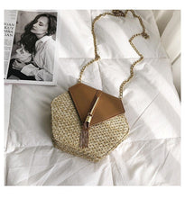Load image into Gallery viewer, New Famous Mulit Style Straw+leather Handba For Women And Girls  New Fashion Summer Bag Handmade Woven Beach Circle Shoulder Bag
